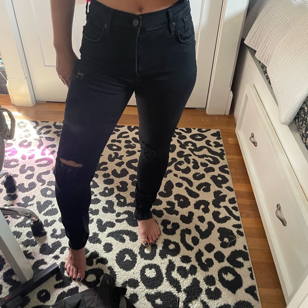 agolde black skinny raw hem